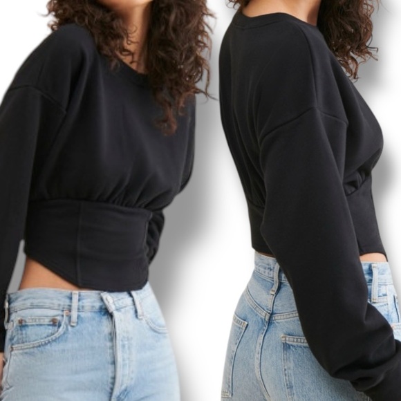 Good American Terry Corset Crewneck Black sz 2 / Medium - Picture 1 of 6